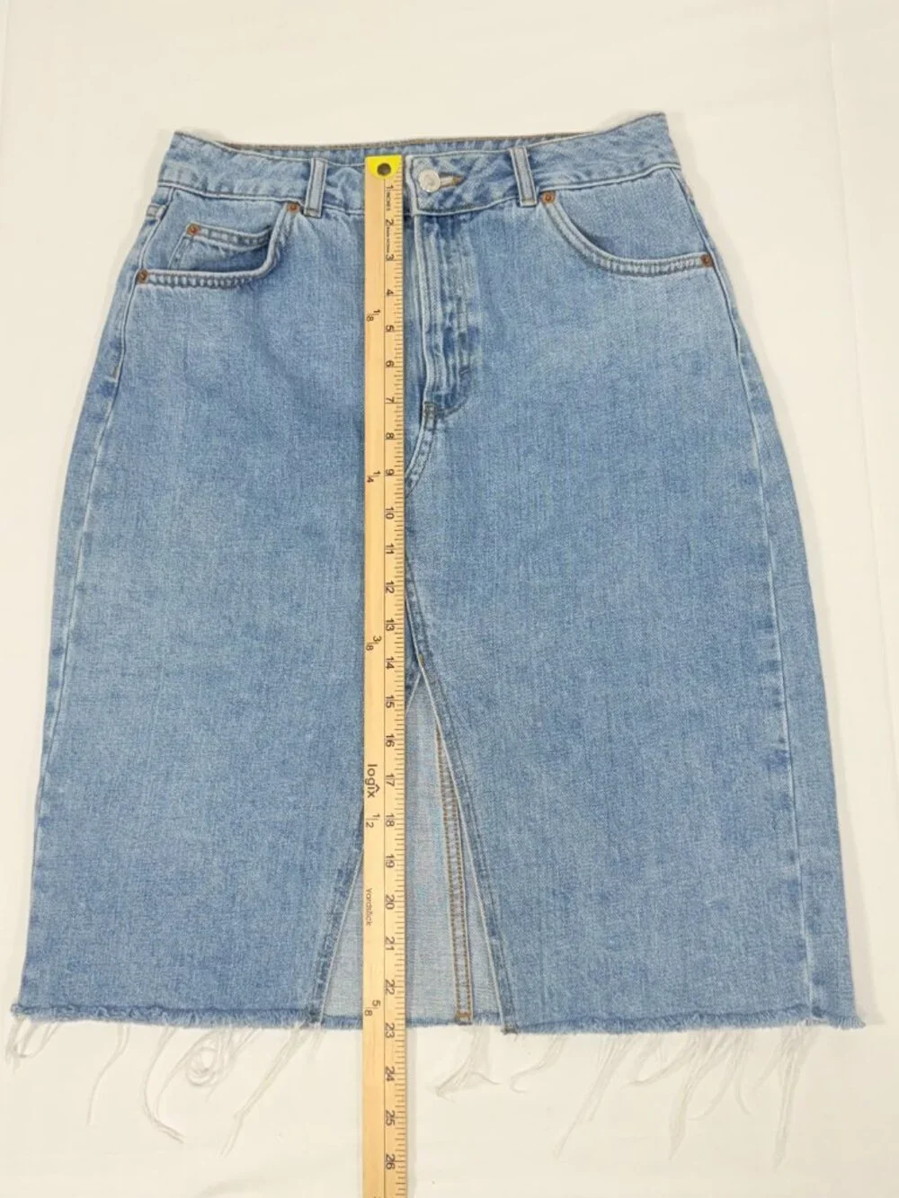 High Waist Topshop‎ Moto Light Wash Cotton Denim Midi Skirt Size 6